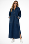 Rochie maxi oversize din denim cu mâneci lungi și guler cu buzunare