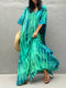 Rochie caftan lungă pentru femei verde tie-dye cu mâneci scurte