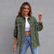 Green denim jacket for women with pockets and buttons