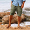 Short en lin vert pour homme, décontracté, poches latérales