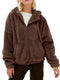 Giacca in pile marrone con cappuccio da donna