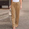 Pantalon en lin beige pour femme avec cordon de serrage