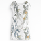 Rochie din in cu imprimeu floral alb și verde pentru femei