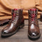 Men's brown leather boots with zipper and laces