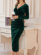 Rochie midi din catifea verde cu mâneci lungi pentru femei