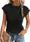 Top Femme Noir plisat cu mâneci scurte casual