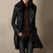 Manteau en cuir noir pour femme avec col en fourrure