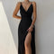 Robe longue pour femme avec bretelles spaghetti, décolleté drapé et fente latérale