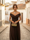 Robe longue froncée élégante à col en V pour femme