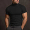 Tricou cu guler înalt negru pentru bărbați, mâneci scurte